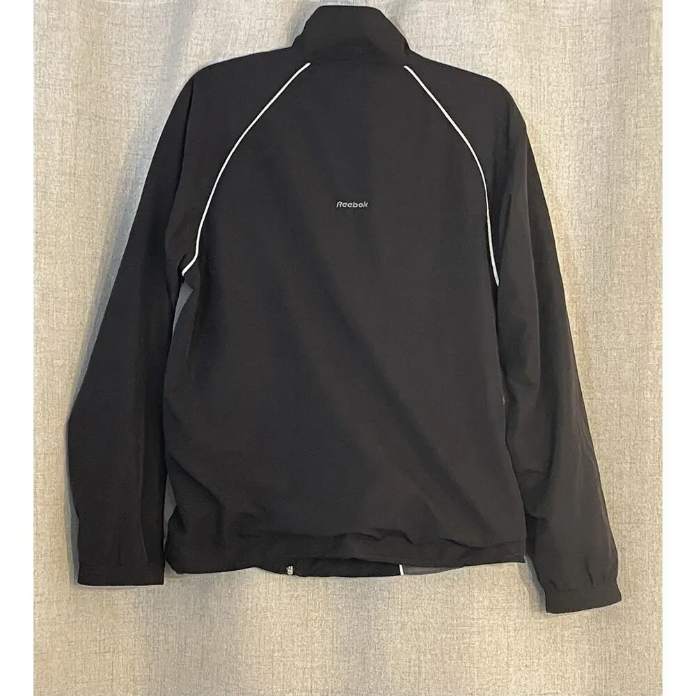 Reebok Full Zip Windbreaker Mens Gray Mesh Lined Embroidered Logo Med/Large